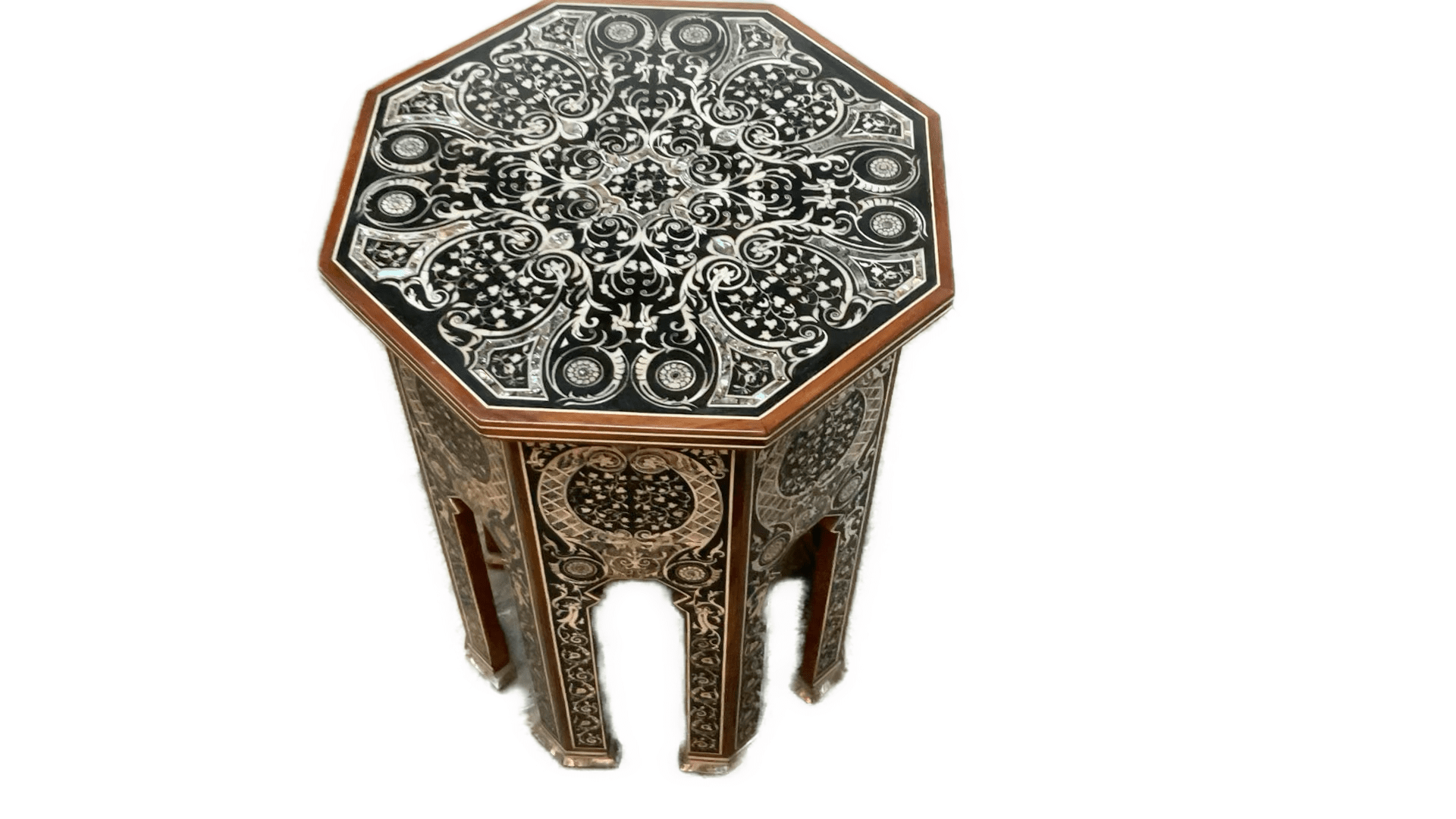 Handmade Wooden End Table Carving Wood Table Home Decor Mother of Pearl Inlay - Laila Hand Made Gifts
