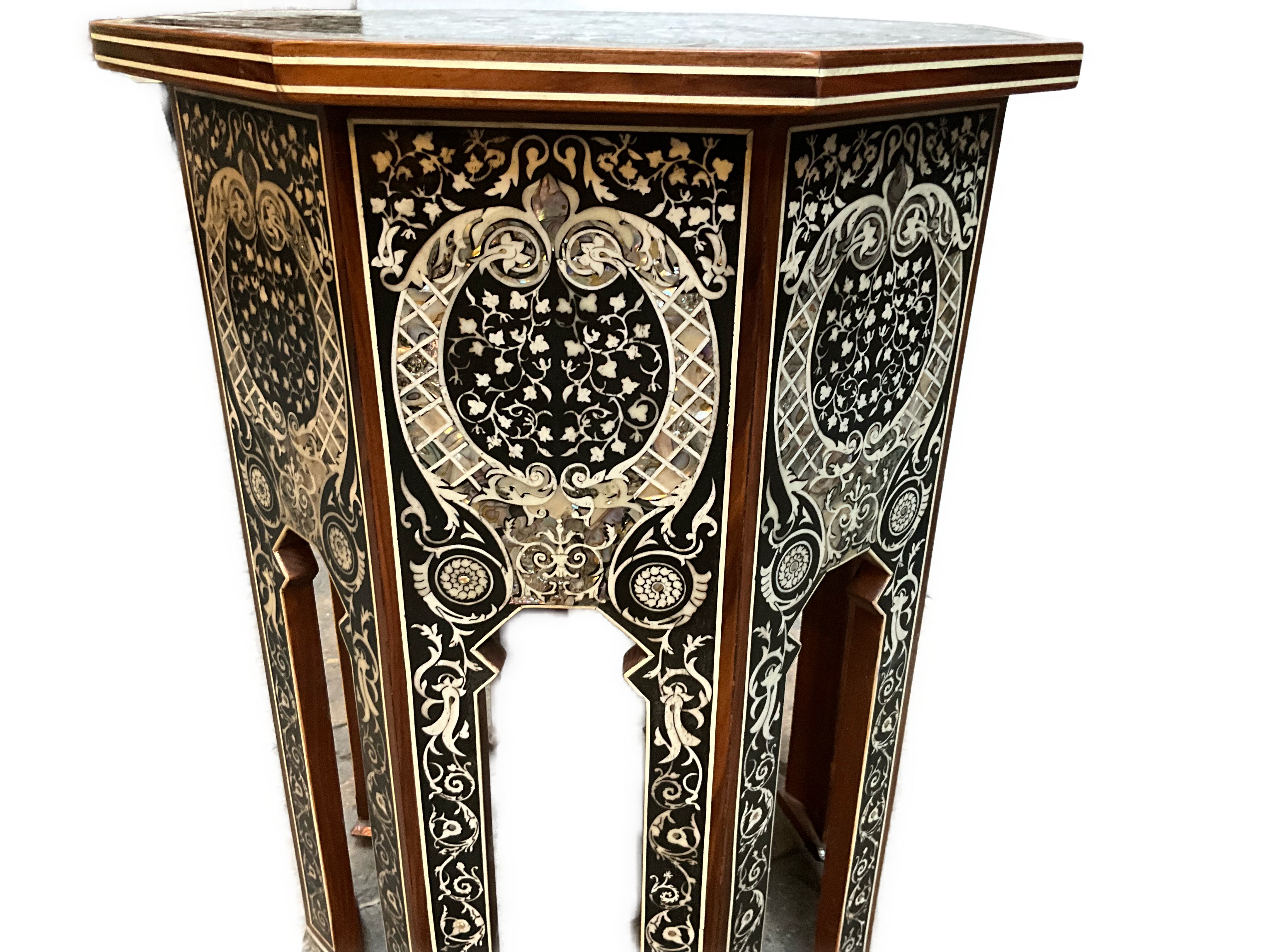 Handmade Wooden End Table Carving Wood Table Home Decor Mother of Pearl Inlay