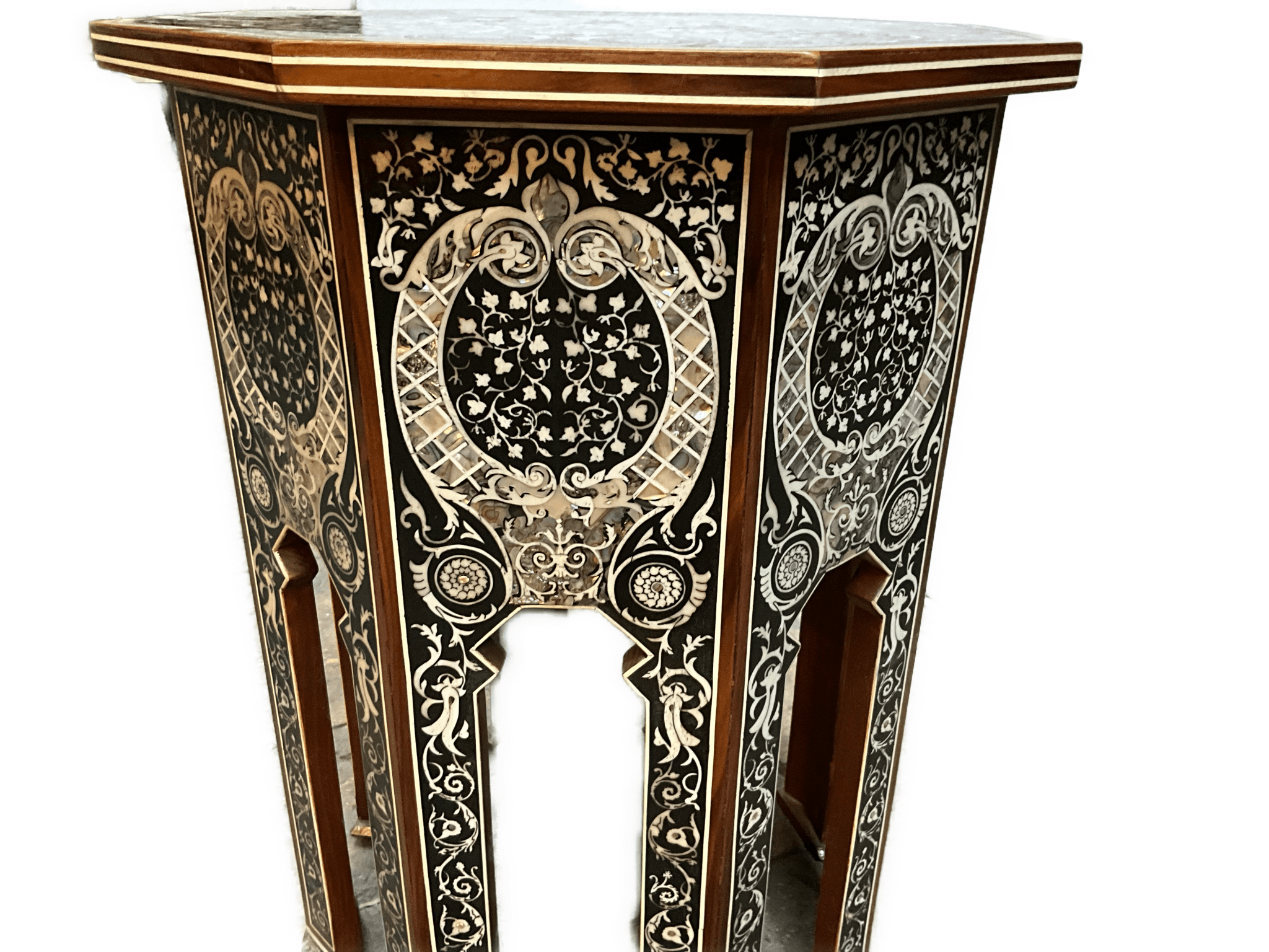 Handmade Wooden End Table Carving Wood Table Home Decor Mother of Pearl Inlay - Laila Hand Made Gifts