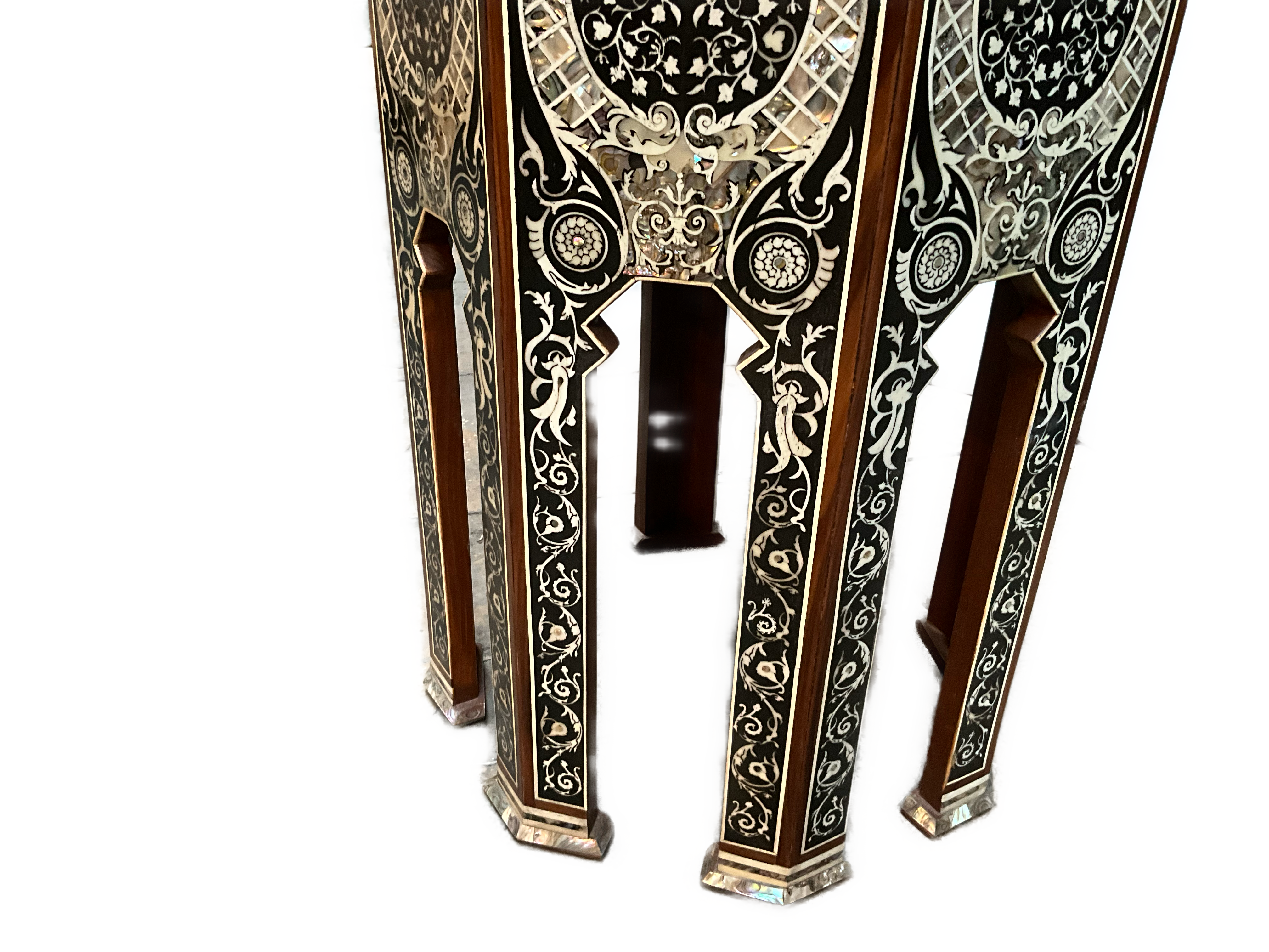 Handmade Wooden End Table Carving Wood Table Home Decor Mother of Pearl Inlay