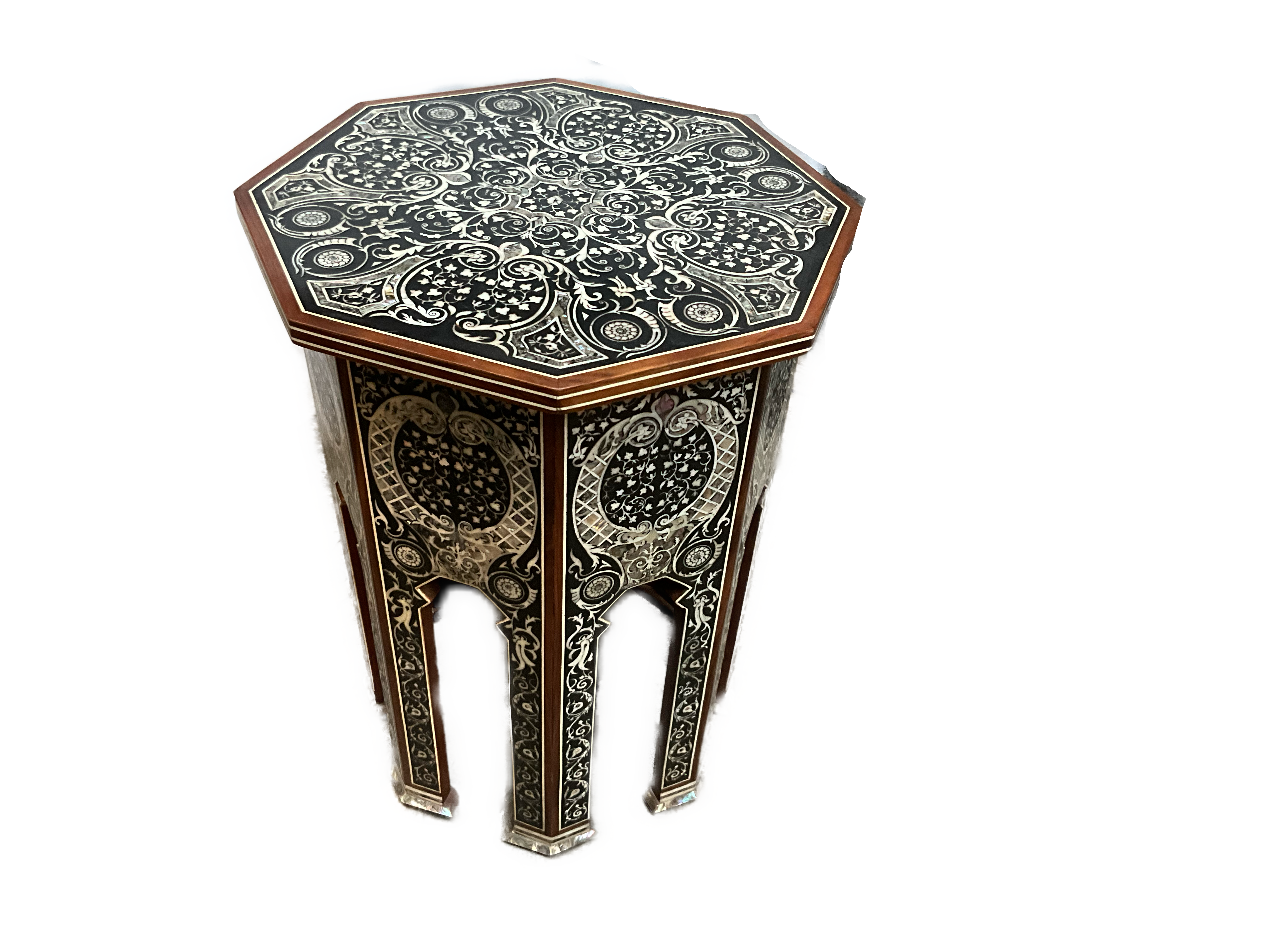 Handmade Wooden End Table Carving Wood Table Home Decor Mother of Pearl Inlay