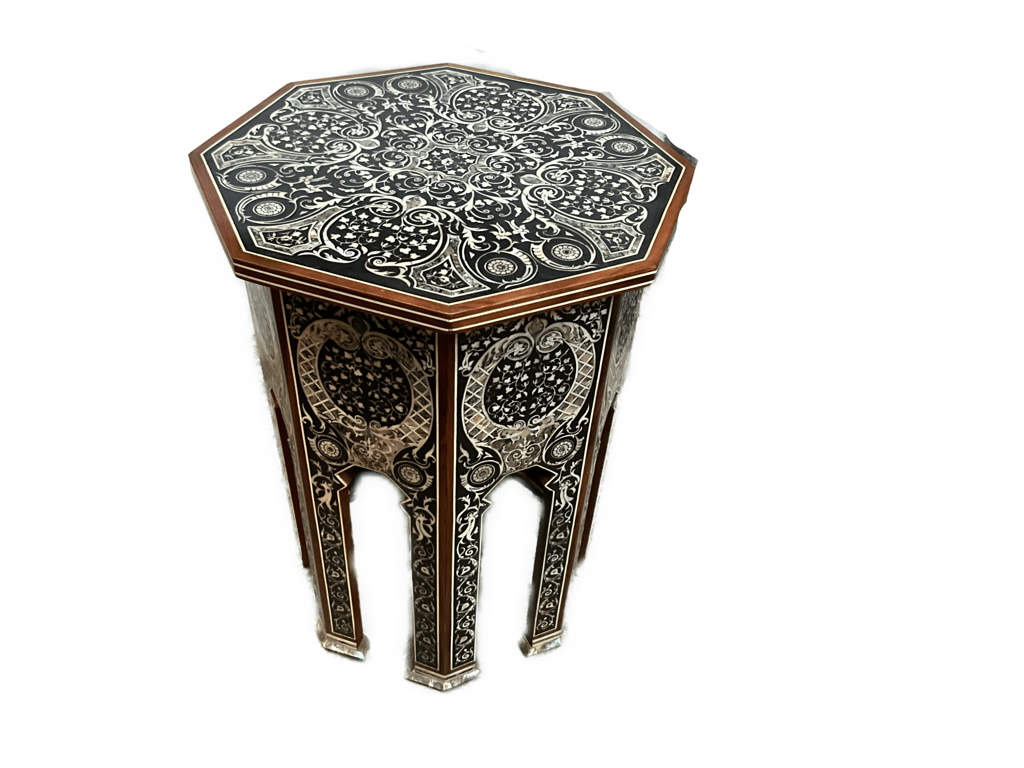 Handmade Wooden End Table Carving Wood Table Home Decor Mother of Pearl Inlay - Laila Hand Made Gifts