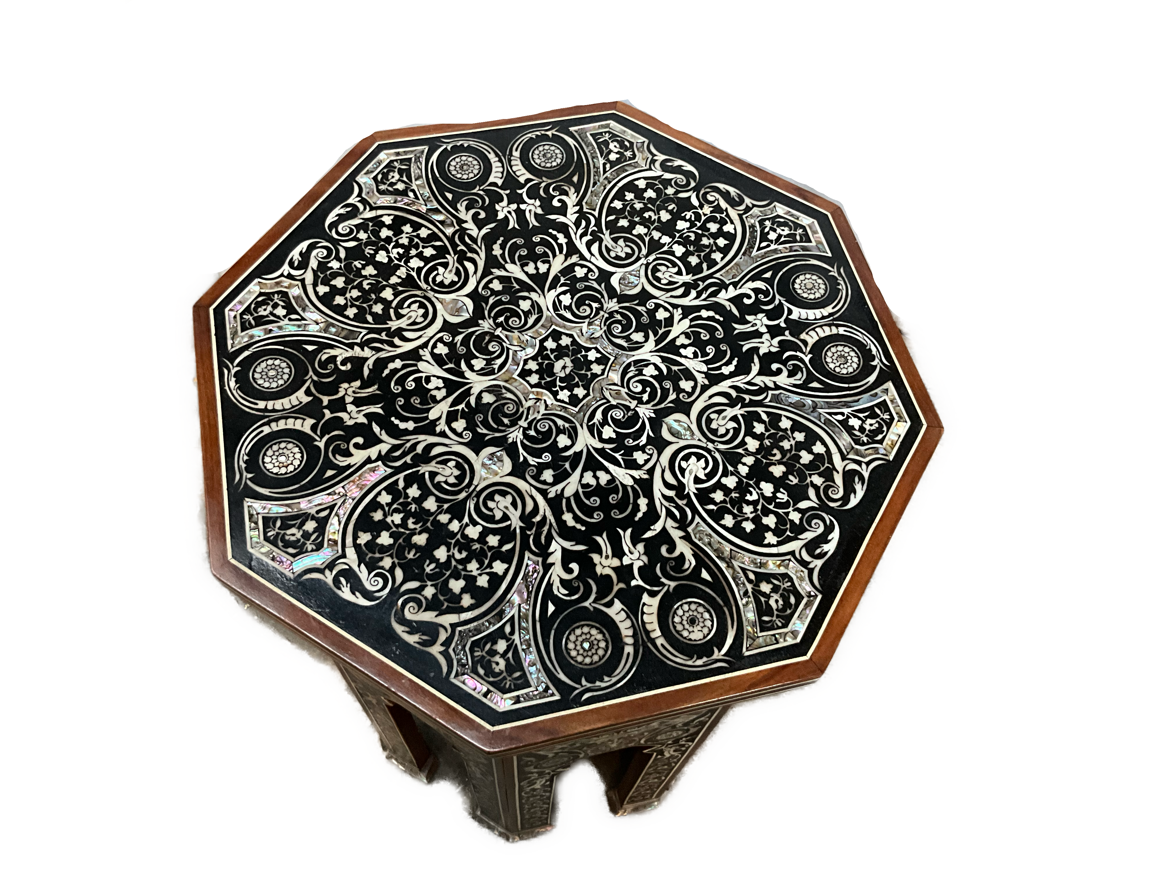 Handmade Wooden End Table Carving Wood Table Home Decor Mother of Pearl Inlay