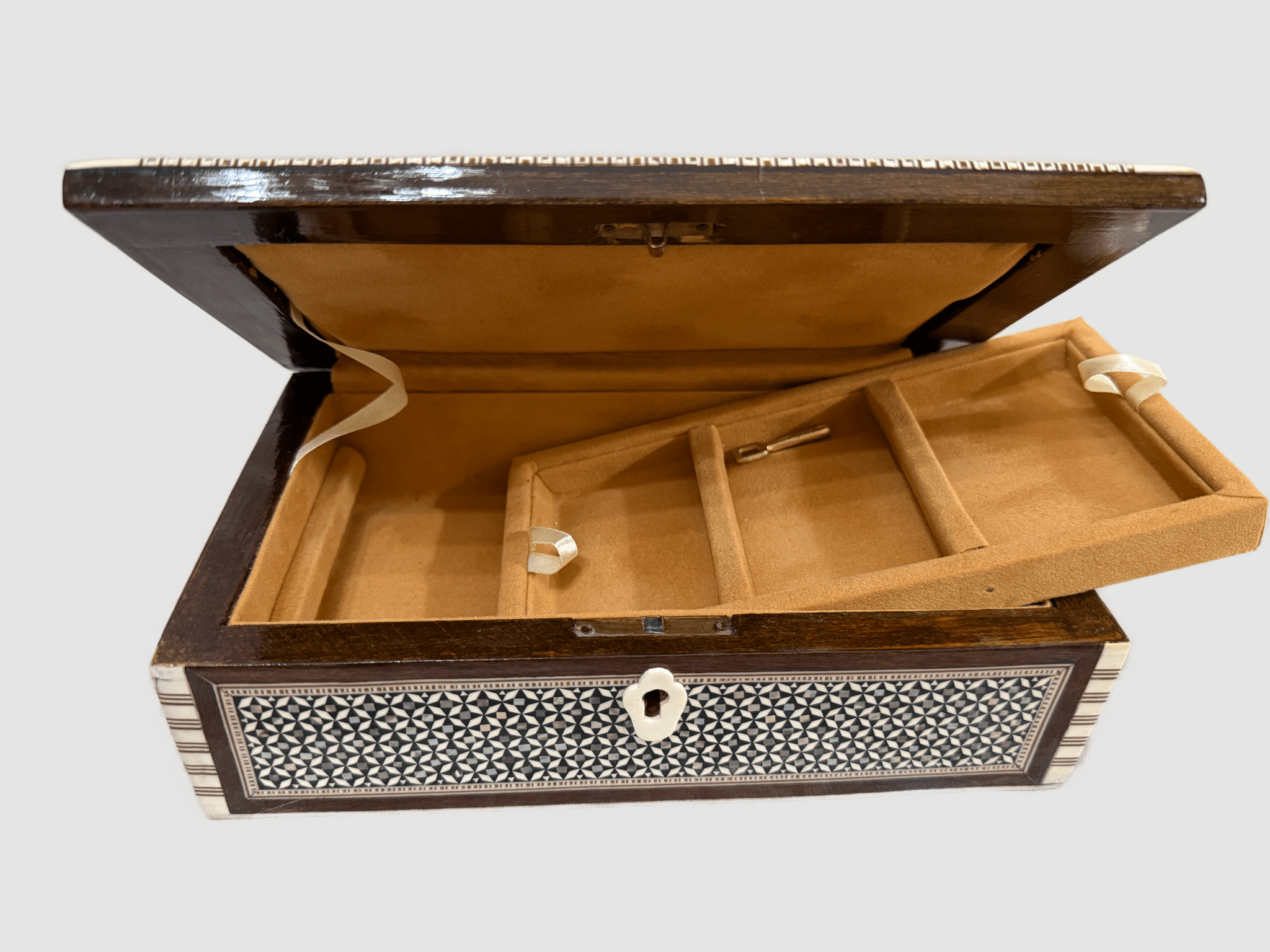 Handmade Wooden Jewelry Box with Mother of Pearl Inlay – Egyptian Craft Storage Box - Laila Hand Made Gifts