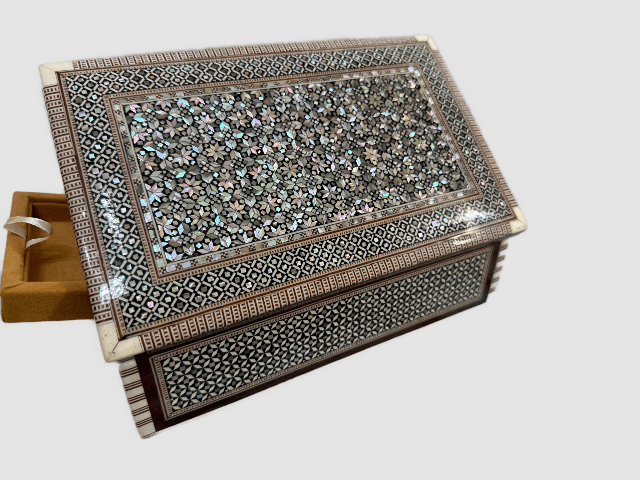 Handmade Wooden Jewelry Box with Mother of Pearl Inlay – Egyptian Craft Storage Box - Laila Hand Made Gifts