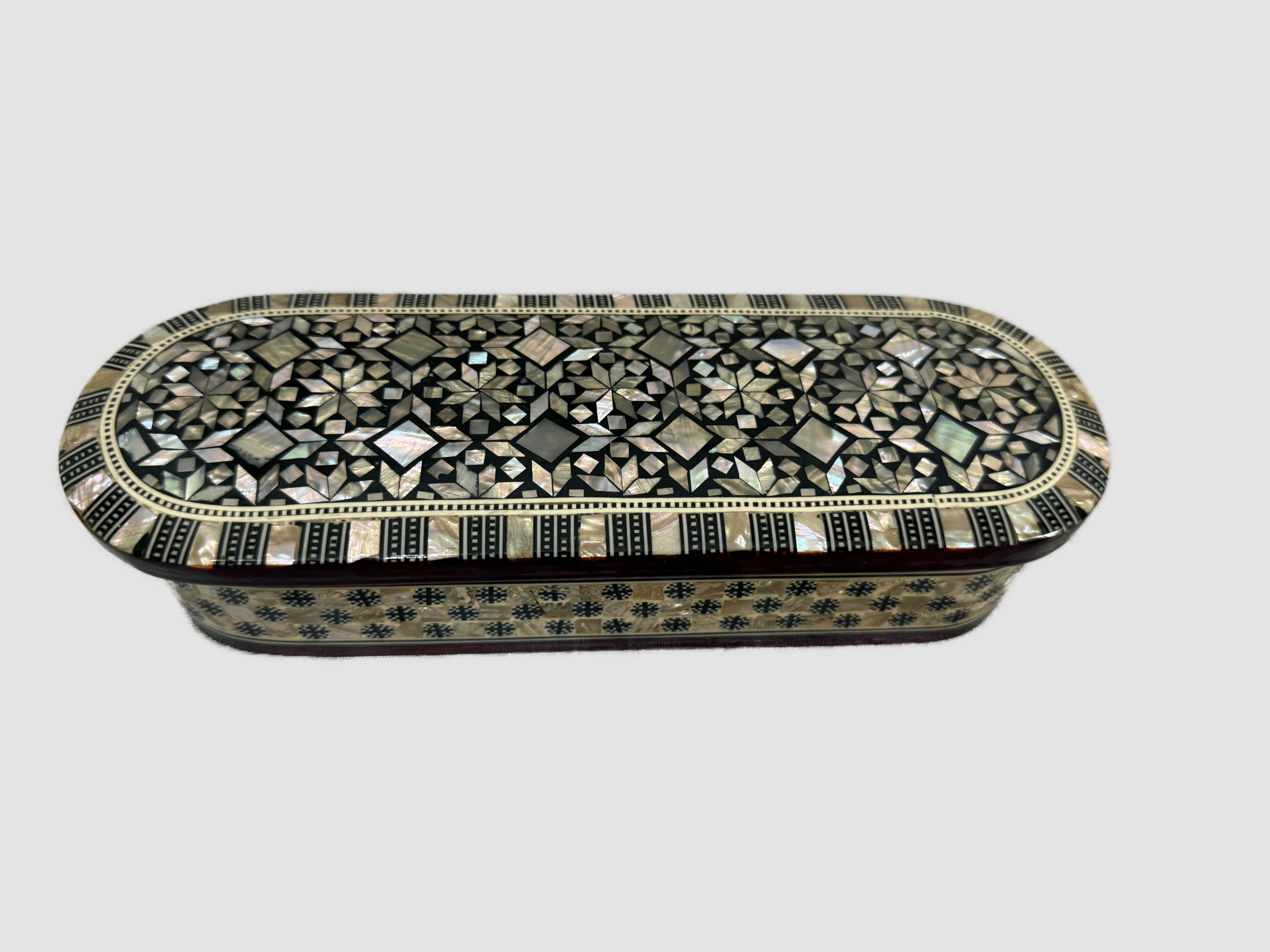 Handmade Mother of Pearl Inlay Wooden Jewelry Box – Oval Trinket Storage – Egyptian Craft - Laila Hand Made Gifts