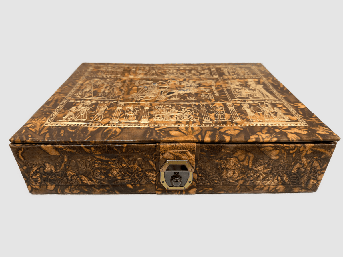Handmade Genuine Leather Jewelry Box – Gold Embossed Pharaoh Design, Luxury Trinket Storage Box - Laila Hand Made Gifts