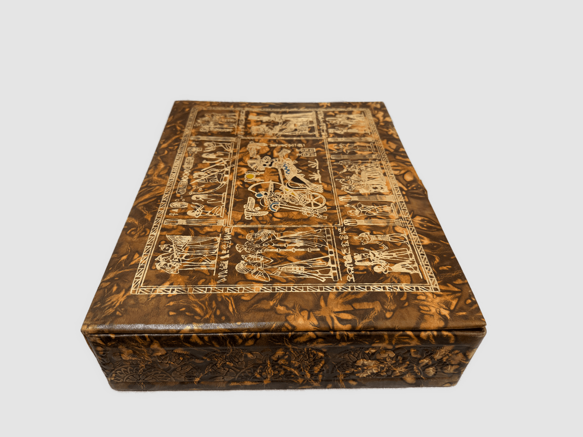 Handmade Genuine Leather Jewelry Box – Gold Embossed Pharaoh Design, Luxury Trinket Storage Box - Laila Hand Made Gifts