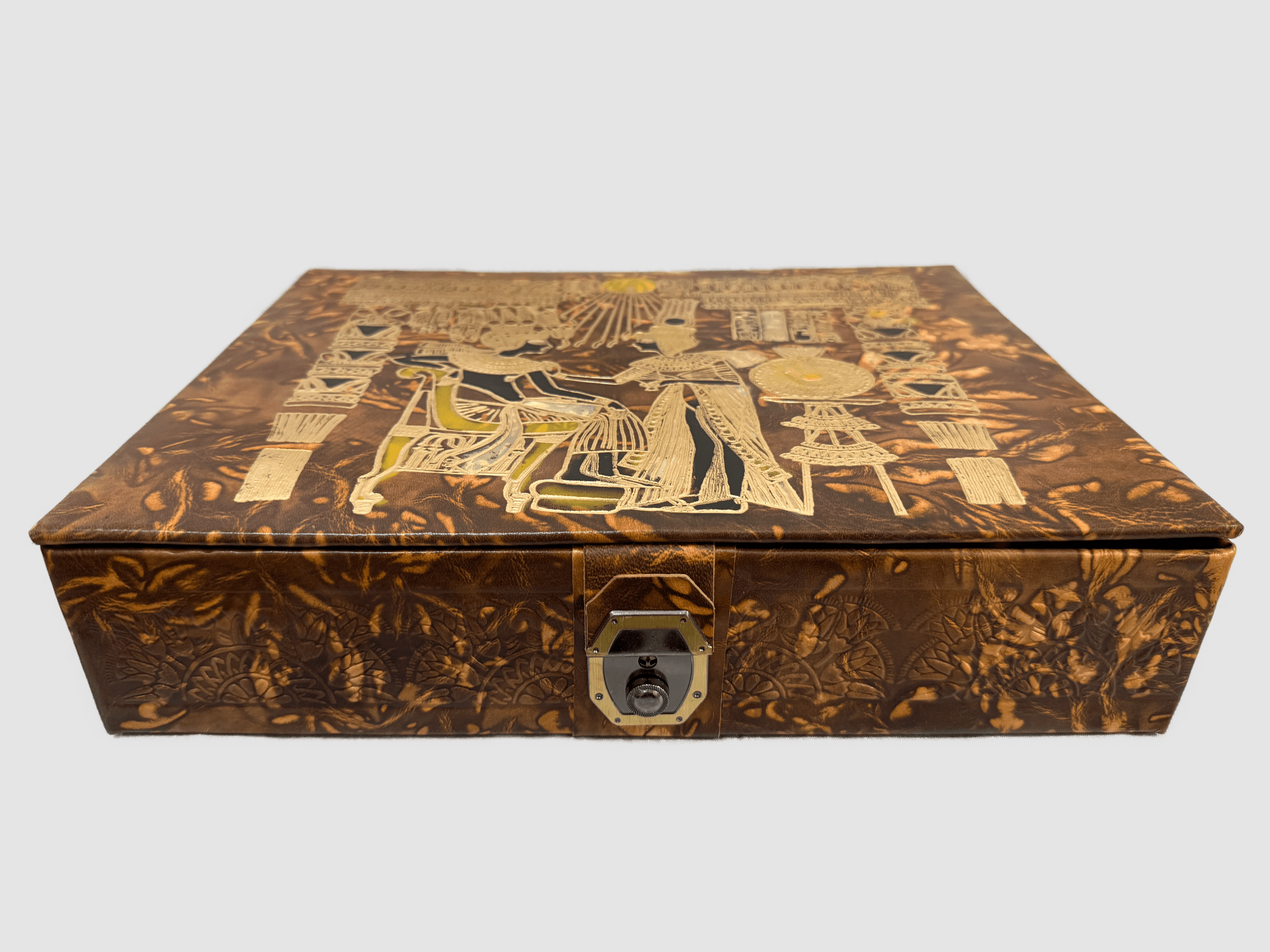 Handmade Genuine Leather Jewelry Box – Gold Embossed Pharaoh Design, Luxury Trinket Storage Box - Laila Hand Made Gifts