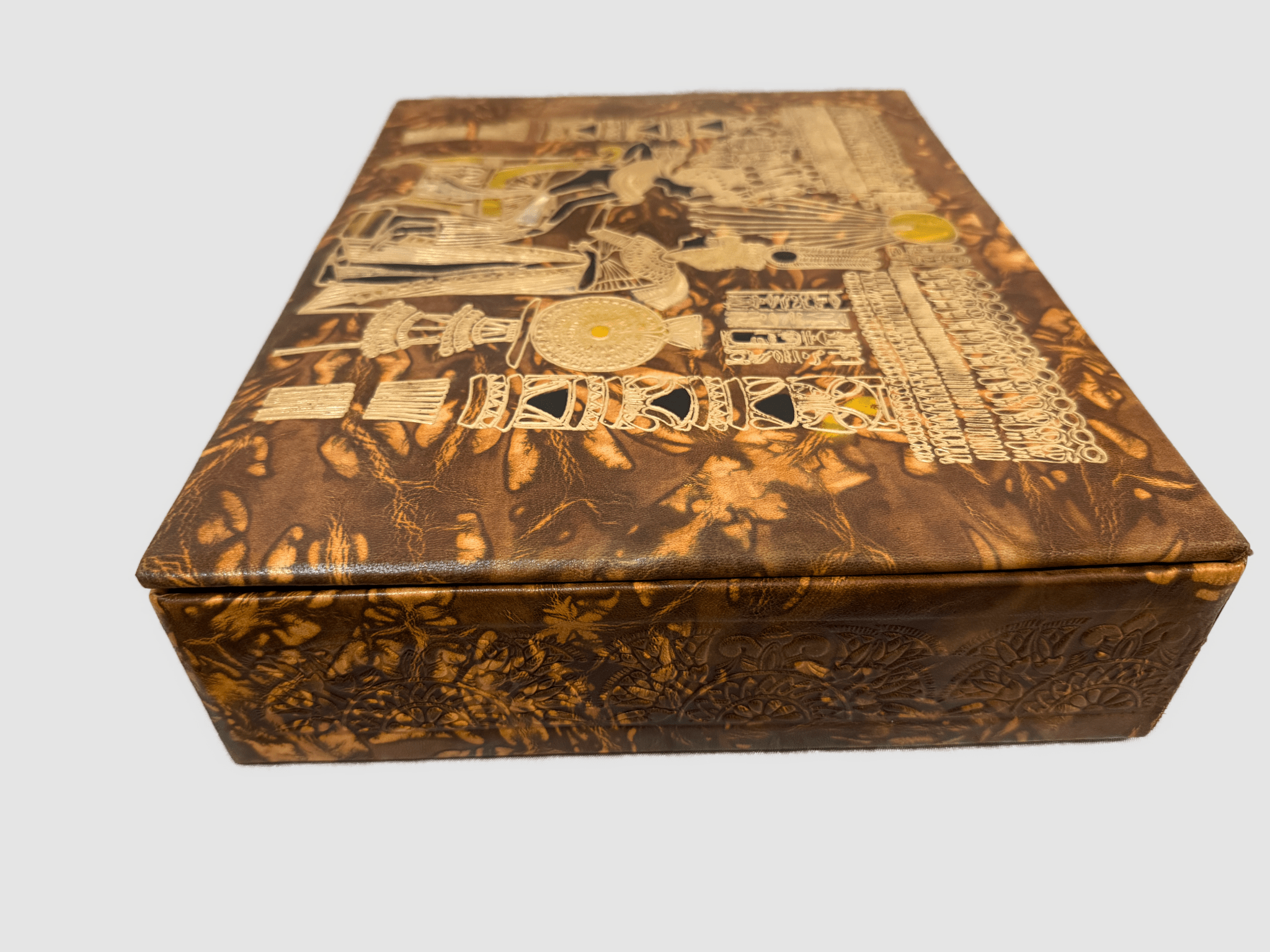 Handmade Genuine Leather Jewelry Box – Gold Embossed Pharaoh Design, Luxury Trinket Storage Box - Laila Hand Made Gifts