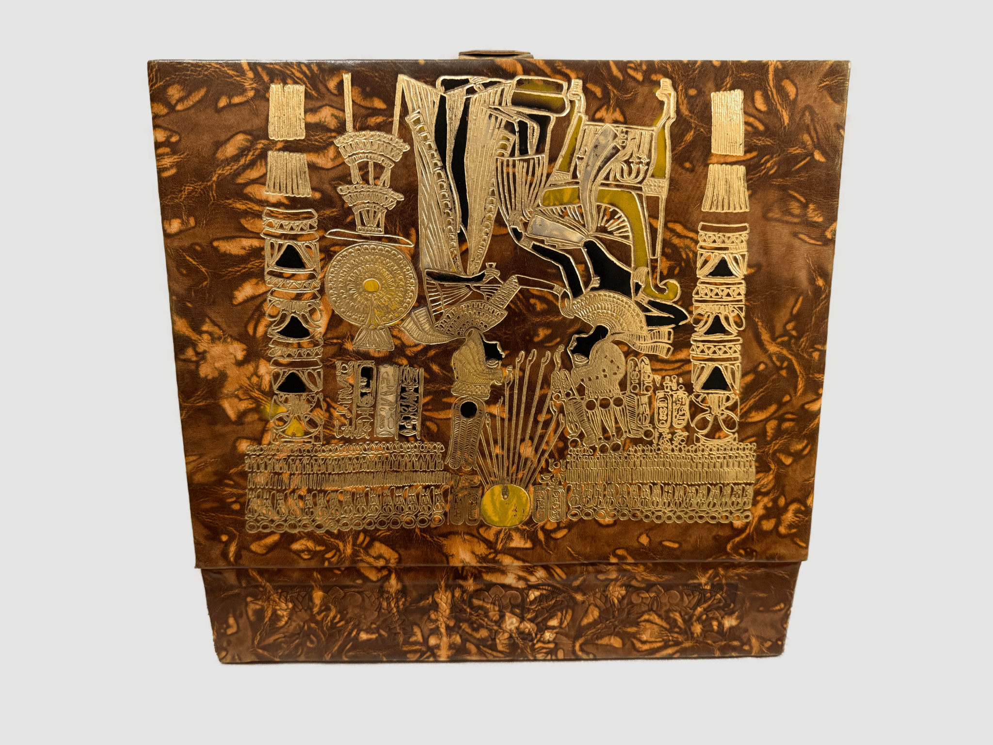 Handmade Genuine Leather Jewelry Box – Gold Embossed Pharaoh Design, Luxury Trinket Storage Box - Laila Hand Made Gifts