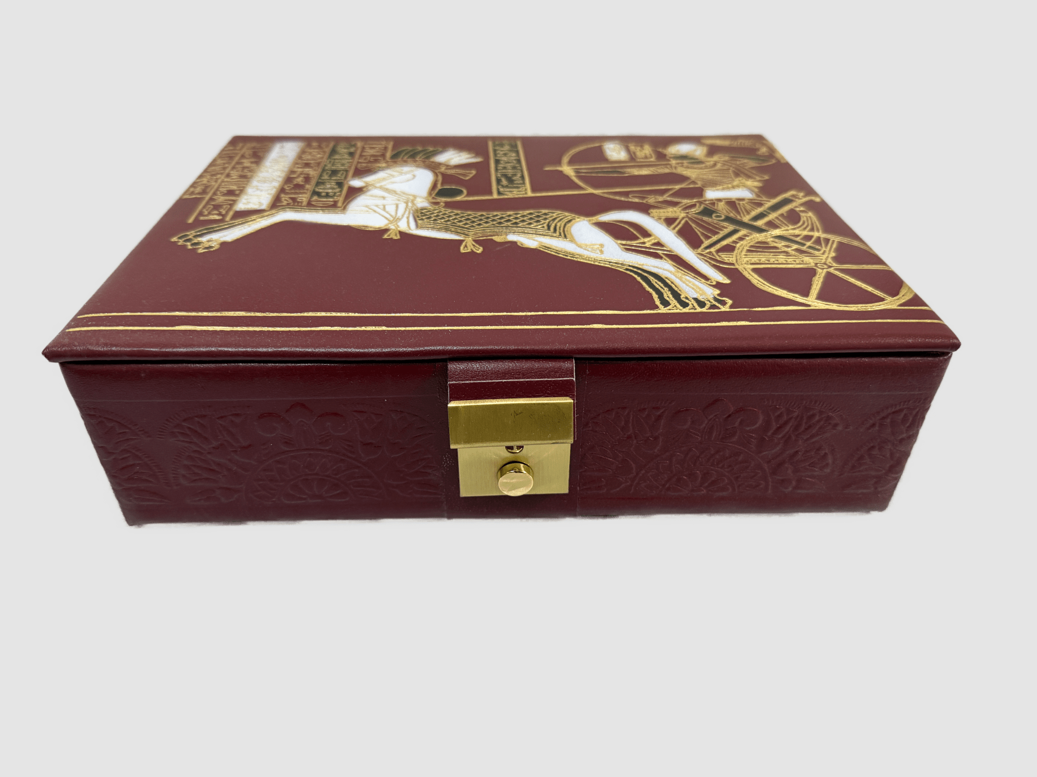 Handmade Genuine Leather Jewelry Box – Gold Embossed Pharaoh Design, Luxury Trinket Storage Box - Laila Hand Made Gifts