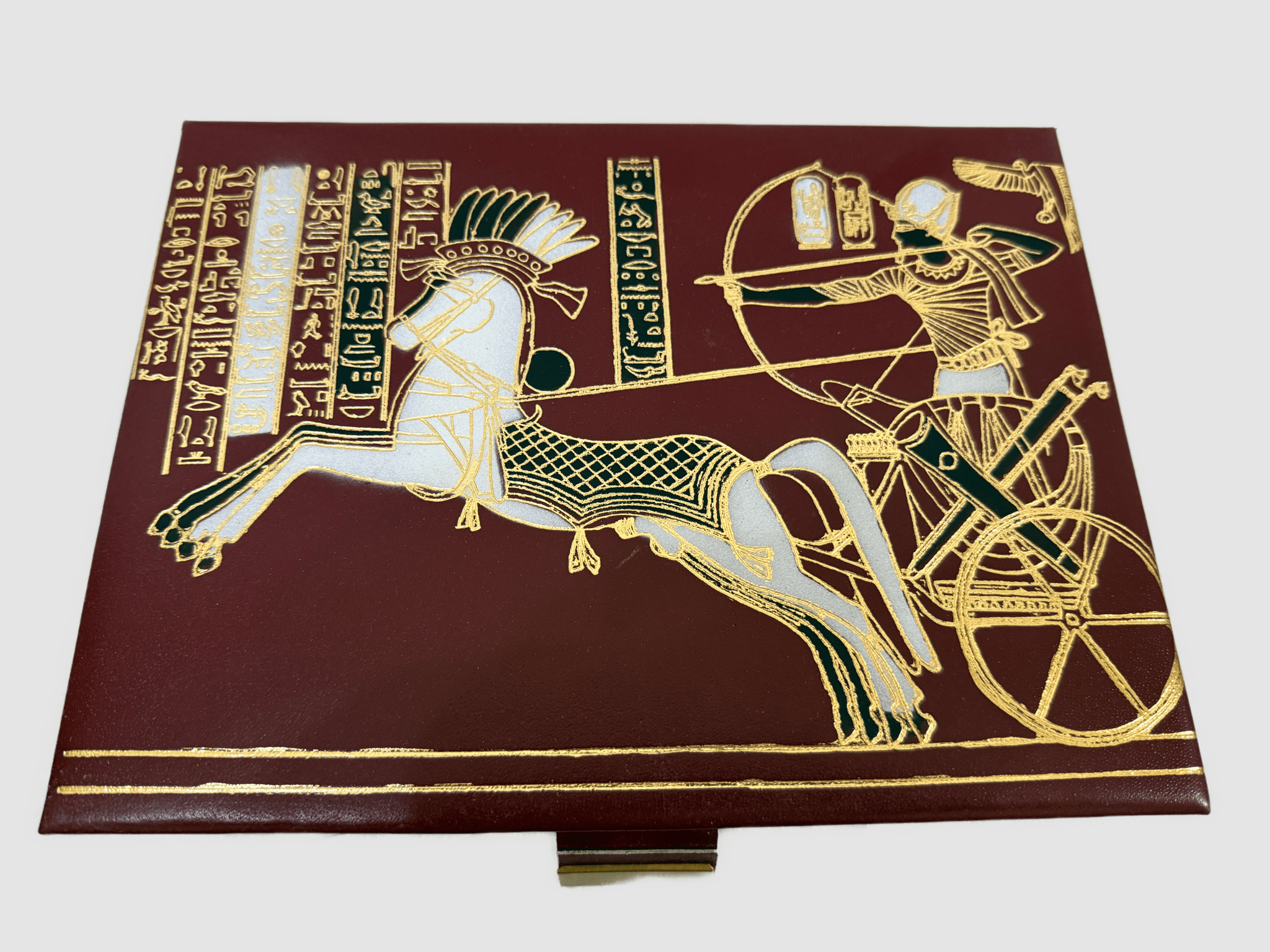 Handmade Genuine Leather Jewelry Box – Gold Embossed Pharaoh Design, Luxury Trinket Storage Box - Laila Hand Made Gifts