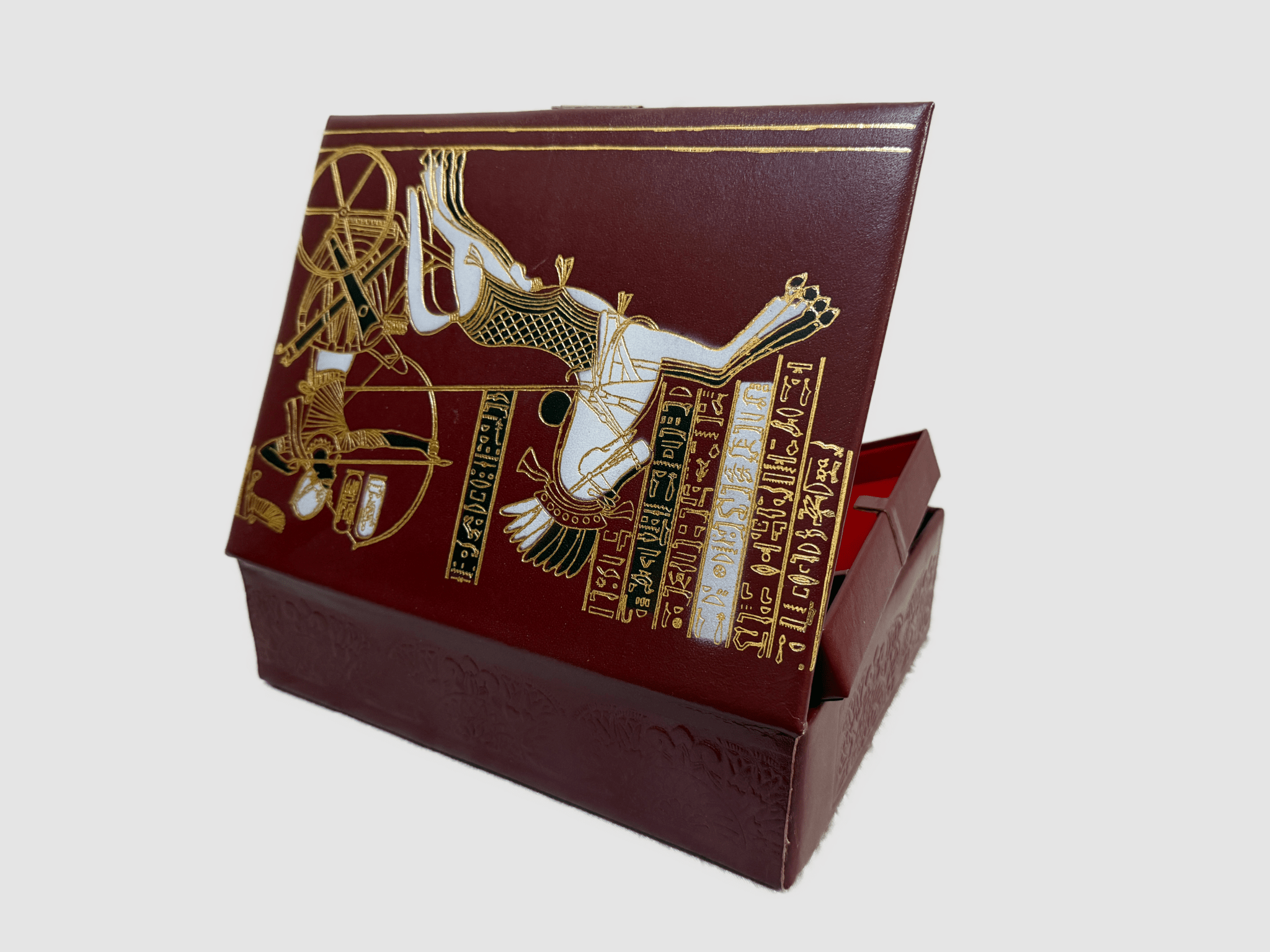 Handmade Genuine Leather Jewelry Box – Gold Embossed Pharaoh Design, Luxury Trinket Storage Box - Laila Hand Made Gifts