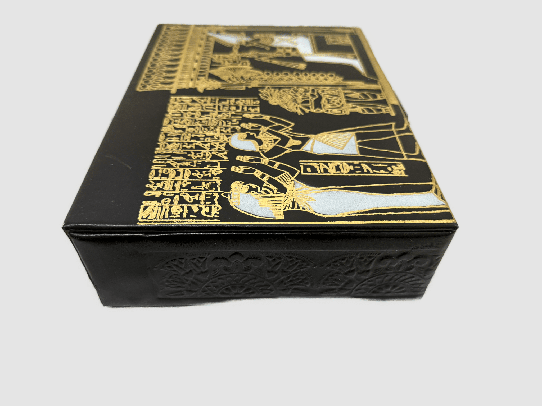 Handmade Genuine Leather Jewelry Box – Gold Embossed Pharaoh Design, Luxury Trinket Storage Box - Laila Hand Made Gifts