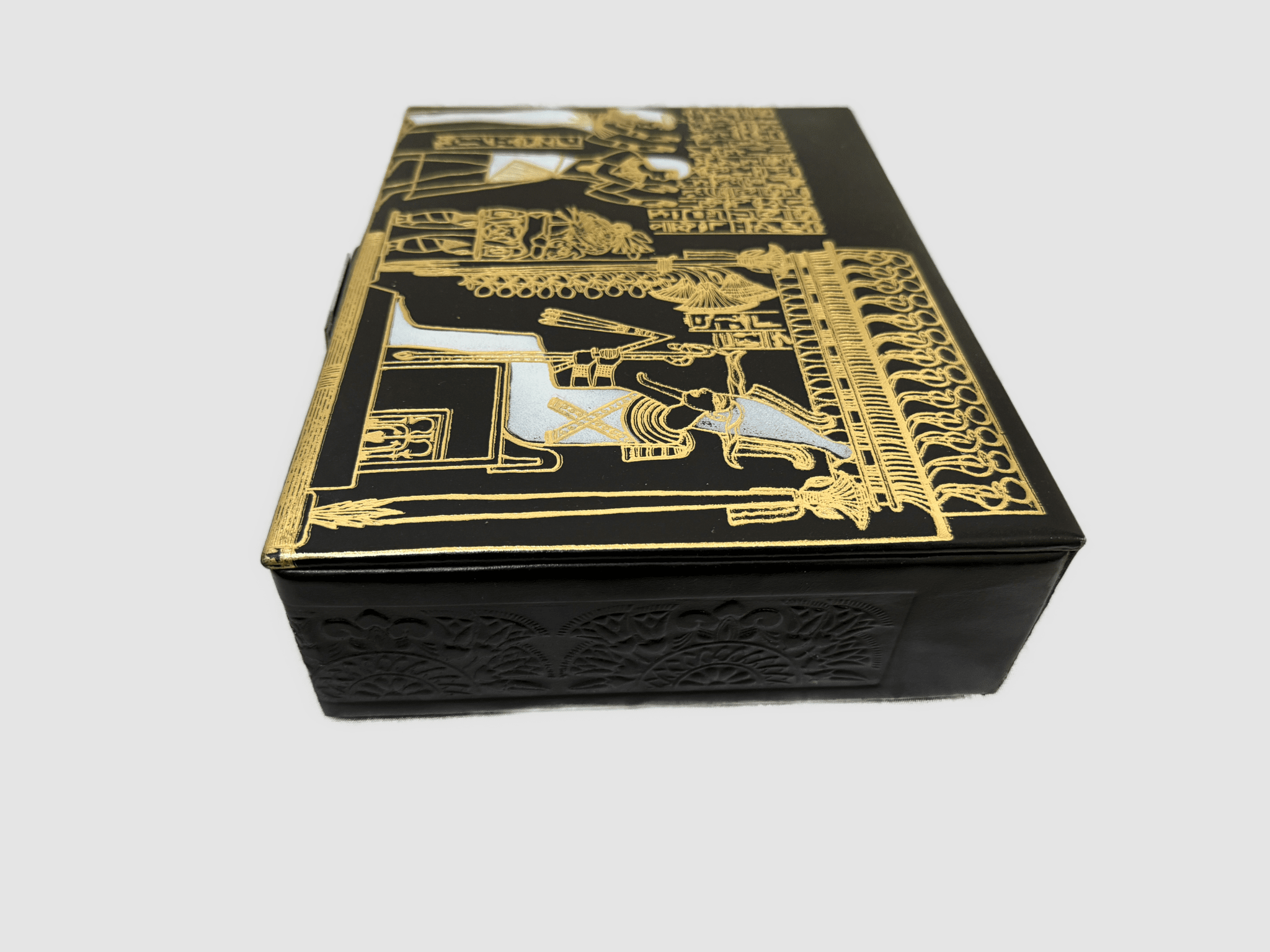 Handmade Genuine Leather Jewelry Box – Gold Embossed Pharaoh Design, Luxury Trinket Storage Box - Laila Hand Made Gifts