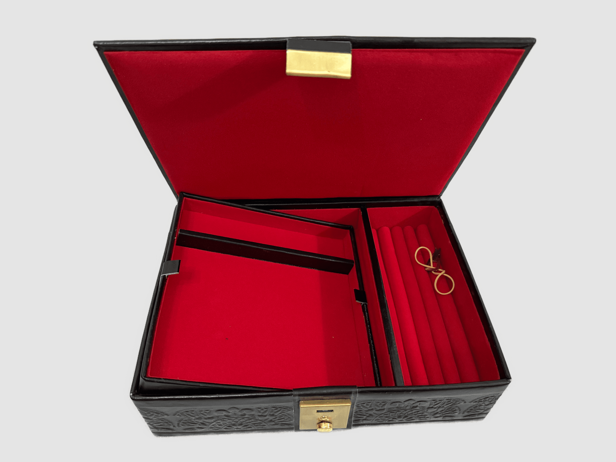 Handmade Genuine Leather Jewelry Box – Gold Embossed Pharaoh Design, Luxury Trinket Storage Box - Laila Hand Made Gifts