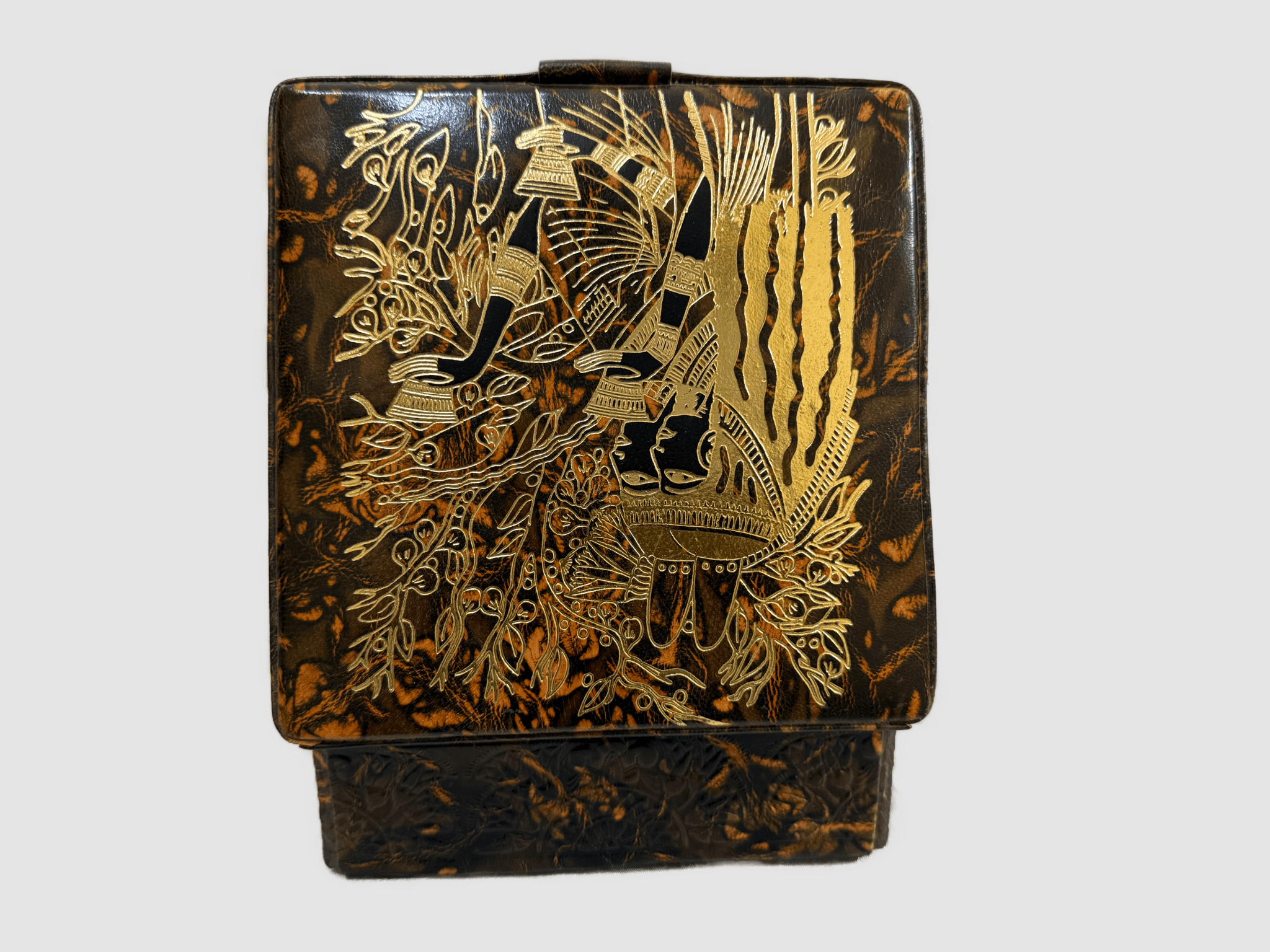 Handmade Genuine Leather Jewelry Box – Gold Embossed Pharaoh Design - Laila Hand Made Gifts