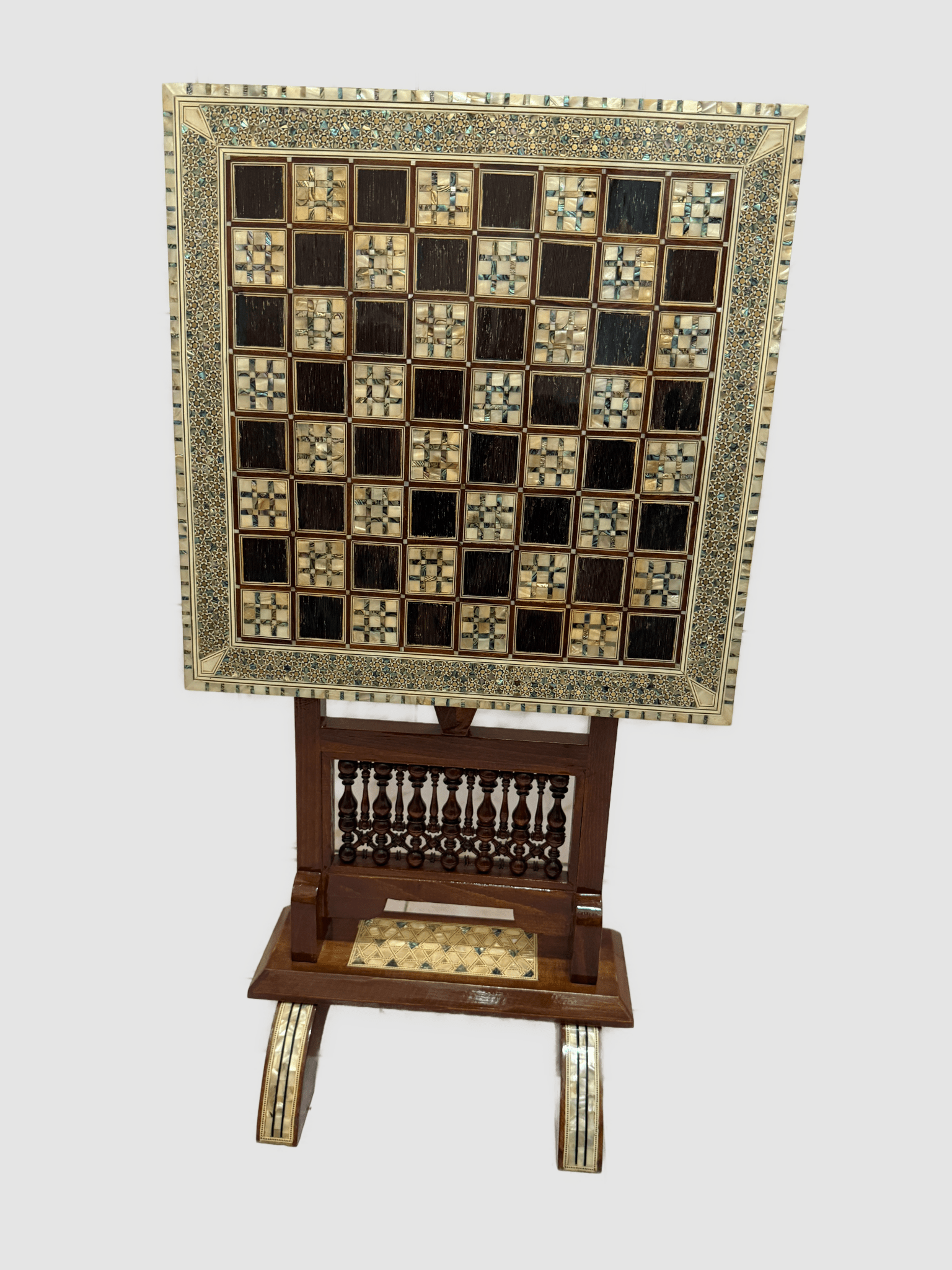 Handmade Arabic Folding Chess Table – Solid Wood & Mother of Pearl Inlay - Laila Hand Made Gifts
