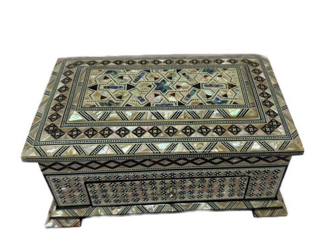 Handmade Mother of Pearl Jewelry Box – Egyptian Inlay Wood Decor - Laila Hand Made Gifts