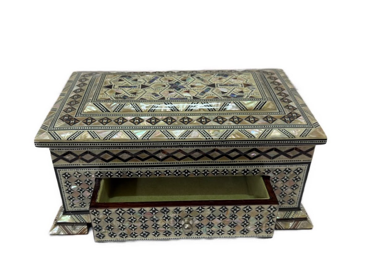 Handmade Mother of Pearl Jewelry Box – Egyptian Inlay Wood Decor - Laila Hand Made Gifts