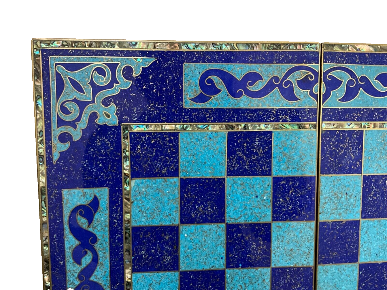 Handmade, Wooden Backgammon Board, Chess Board, Mother of Pearl, Gemstone Inlay