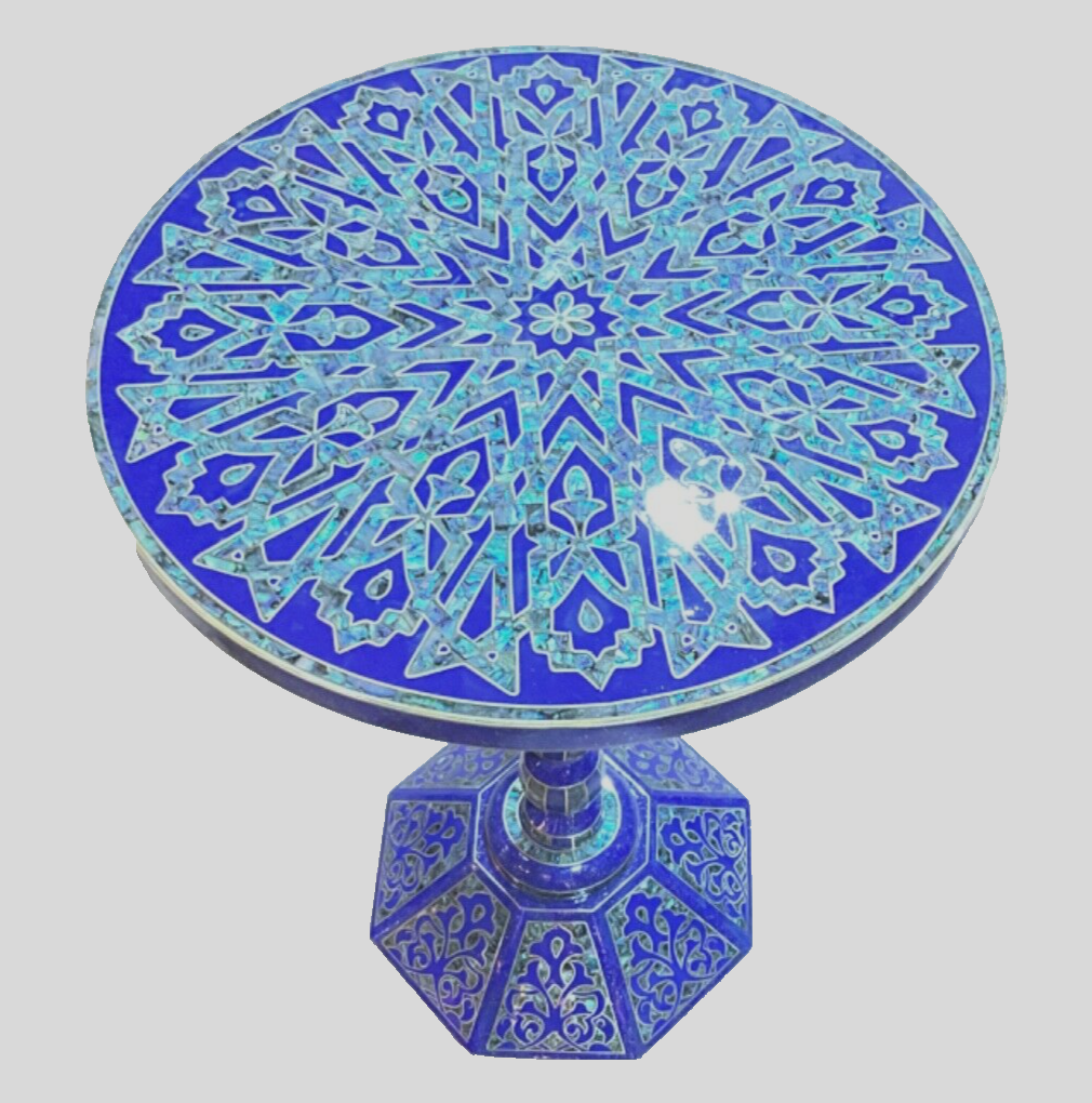Handmade Wooden End Table Carving Wood Table Home Decor Mother of Pearl Inlay