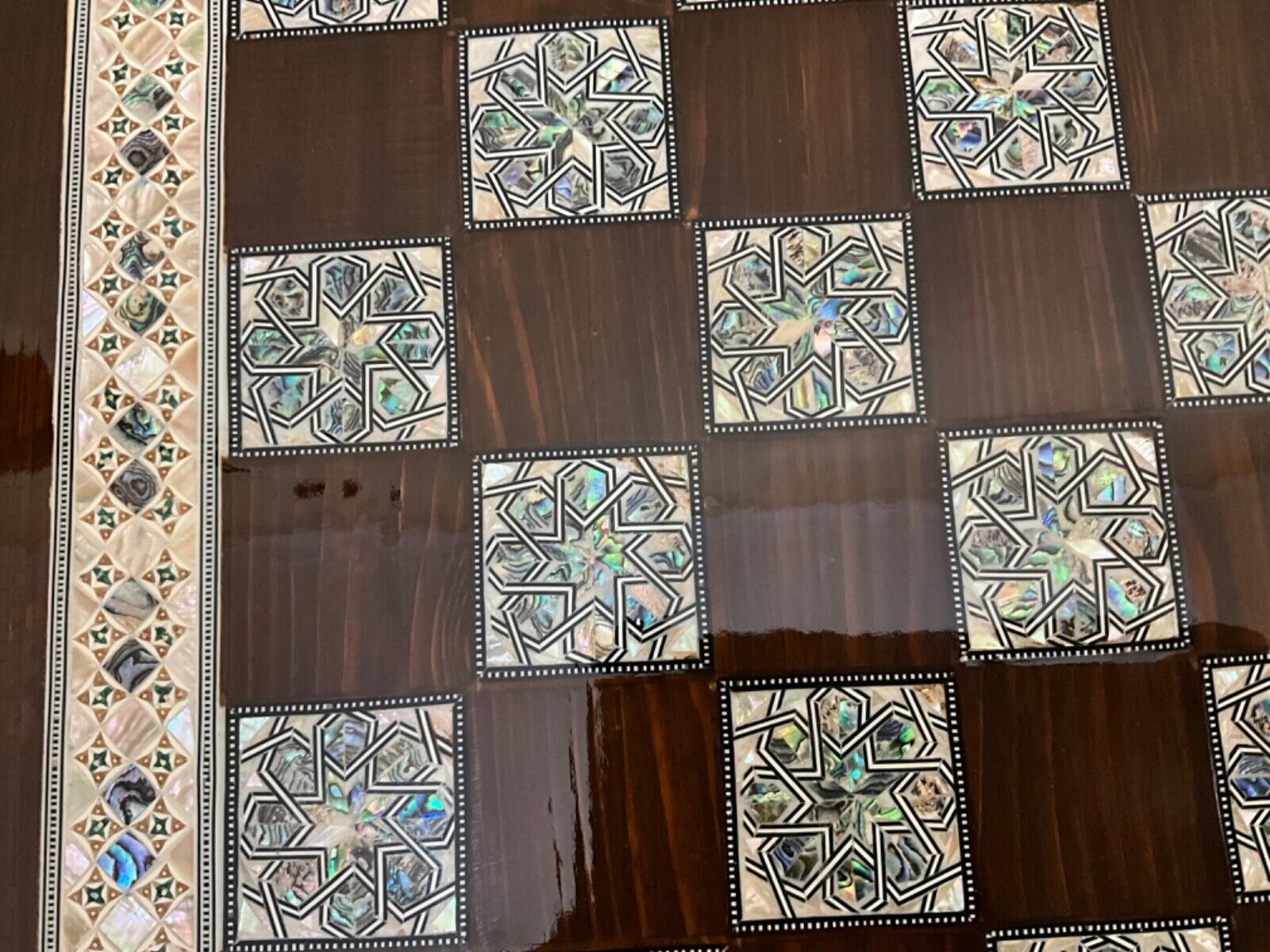 Handmade, Wood Chess Board, Game Board, Unique Board, Inlaid Mother of Pearl 25"