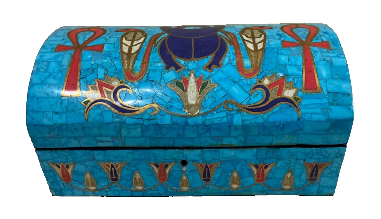Handmade Antique Wood Jewelry Box, Gift Box, Wood Box, Inlaid Gemstones & Copper