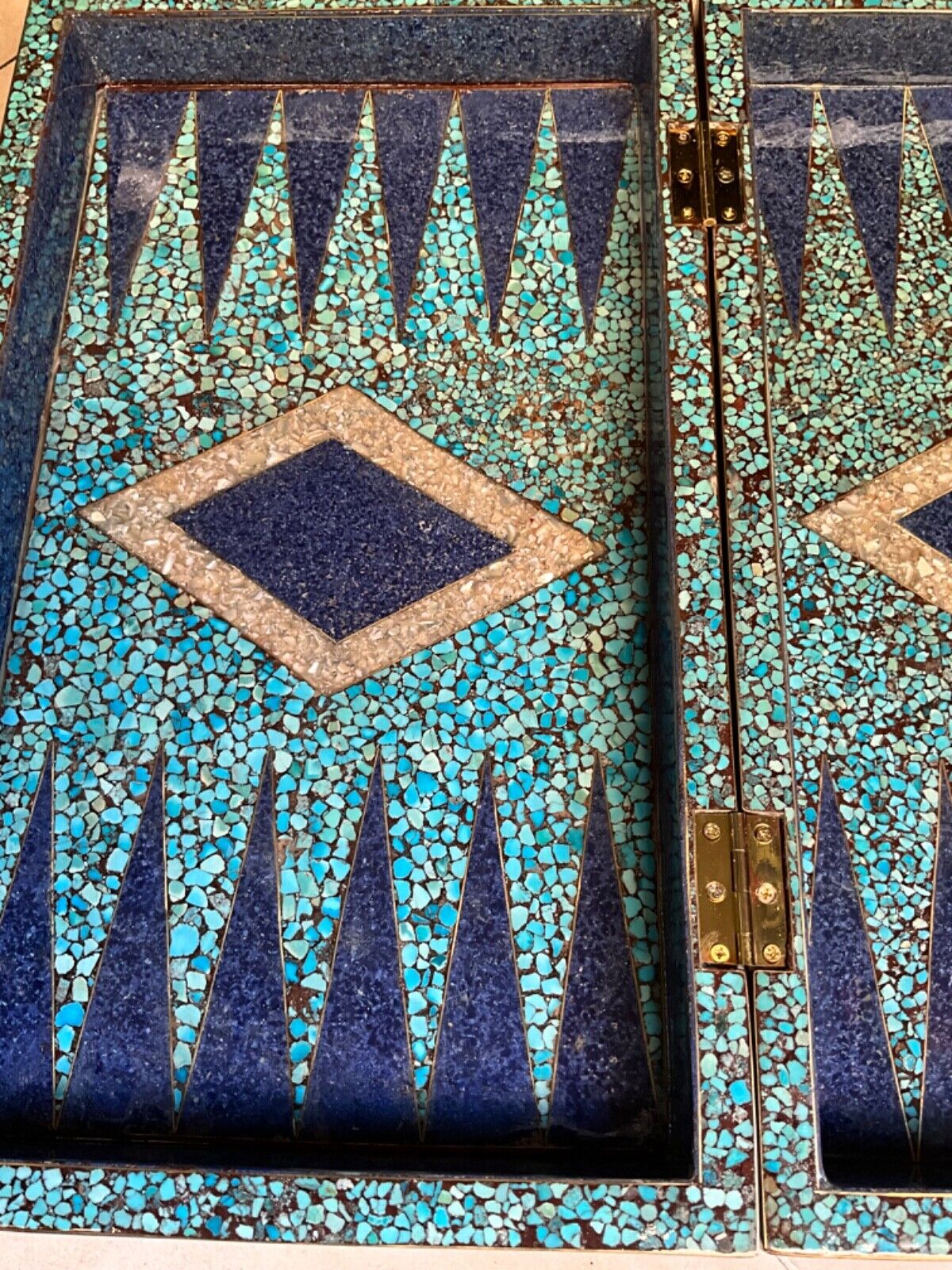 Handmade, Wood Backgammon Board, Wood Chess Board, Inlaid Pearl & Gemstones 20"