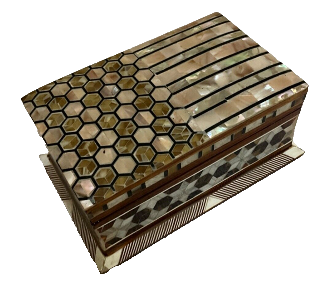 Handmade Wooden Jewelry Box Wood Trinket Storage Wood Box Mother of Pearl Inlay