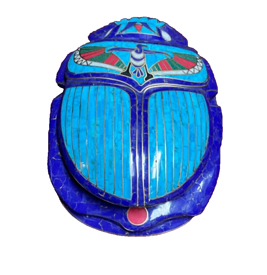 Handmade, Egyptian Pharaonic Scarab , Symbol of Good Luck, Lapis & Turquoise 10"