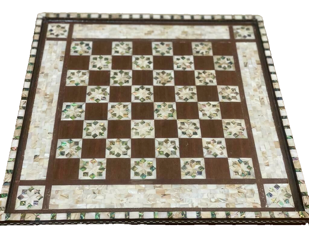 Handmade Wooden Chess Board, Wood Chess Board, Game Board, Mother of Pearl Inlay