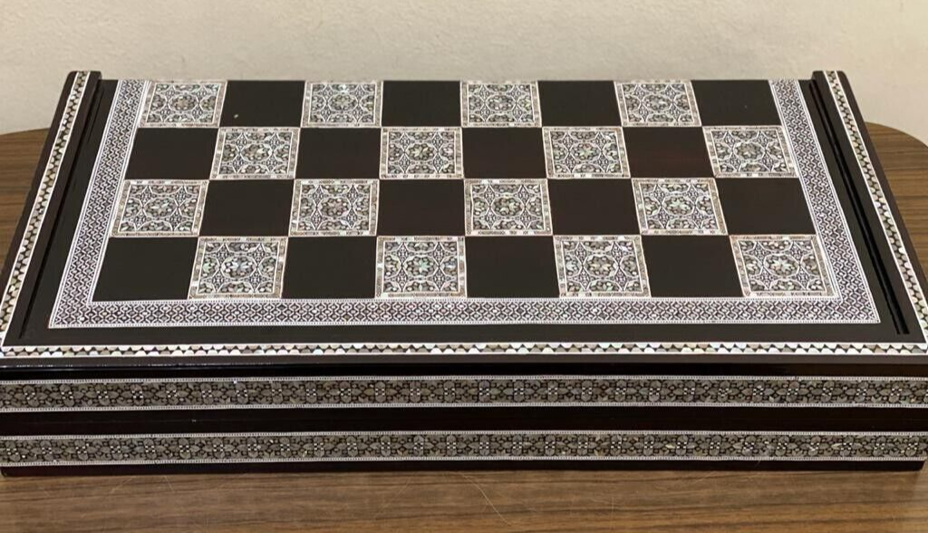 Handmade, Wooden Backgammon Board, Wood Chess Board, Mother of Pearl Inlay (20")