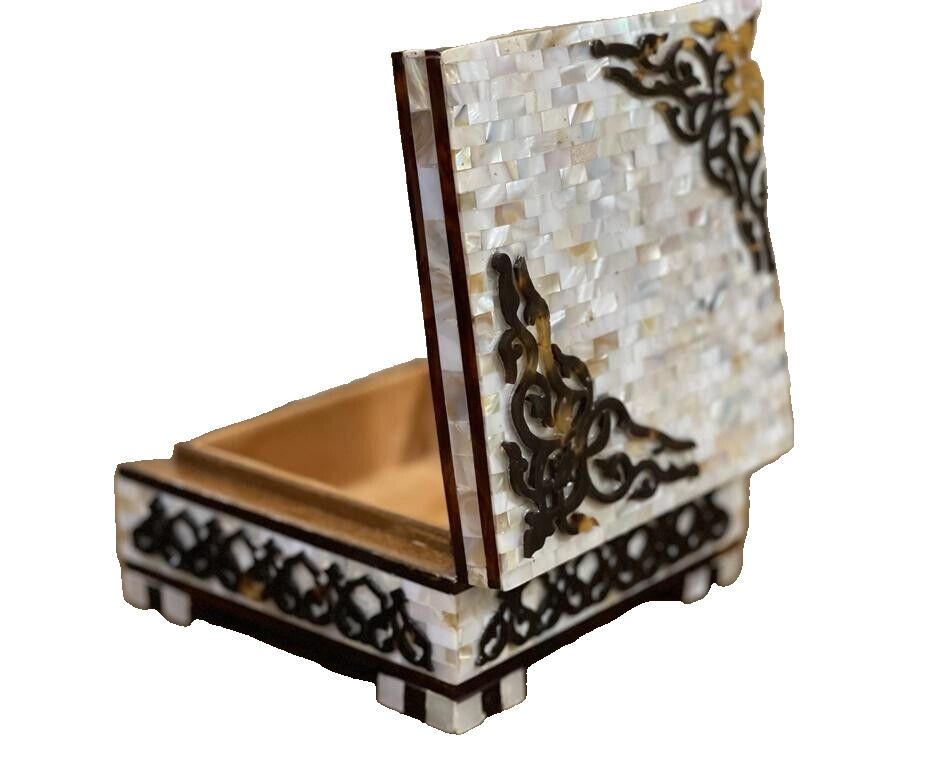Handmade Wooden Jewelry Box Wood Trinket Storage Wood Box Mother of Pearl Inlay