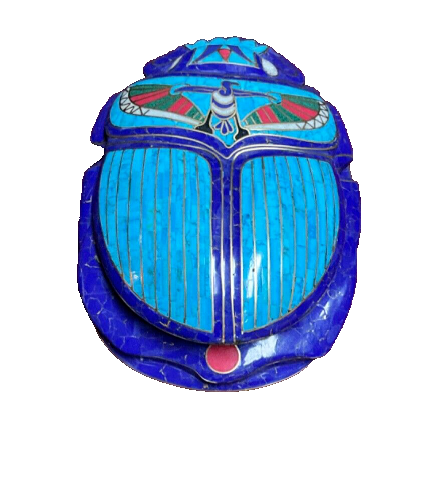 Handmade, Egyptian Pharaonic Scarab , Symbol of Good Luck, Lapis & Turquoise 10"