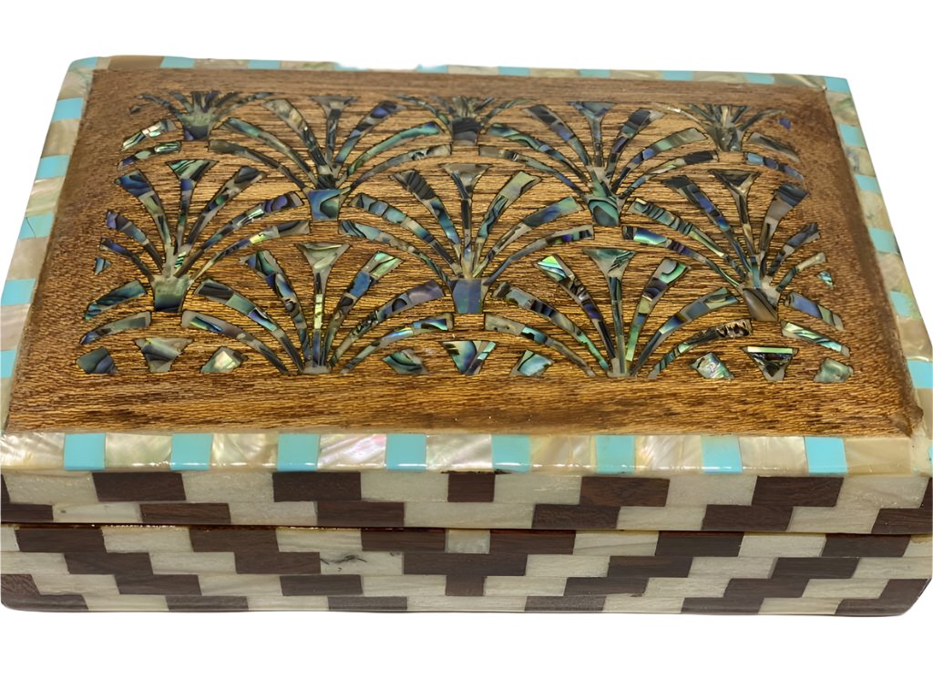 Handmade Wooden Jewelry Box Wood Trinket Storage Wood Box Mother of Pearl Inlay