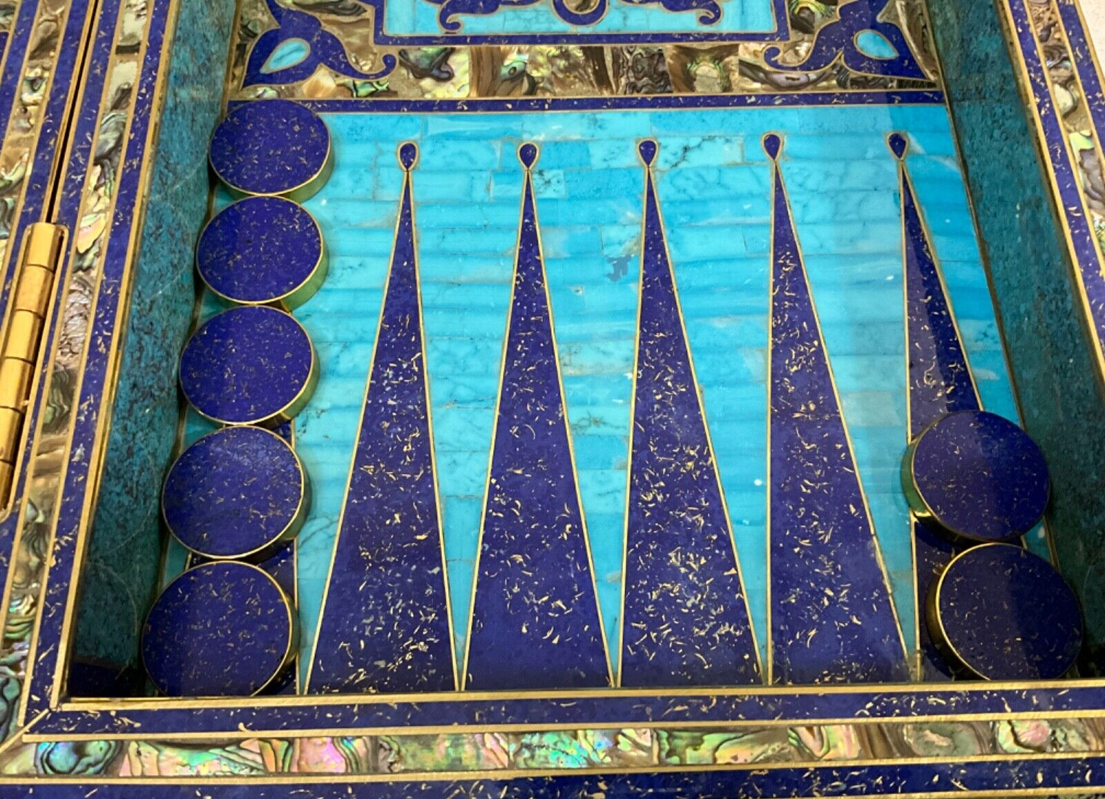 Handmade, Wooden Backgammon Board, Chess Board, Mother of Pearl, Gemstone Inlay