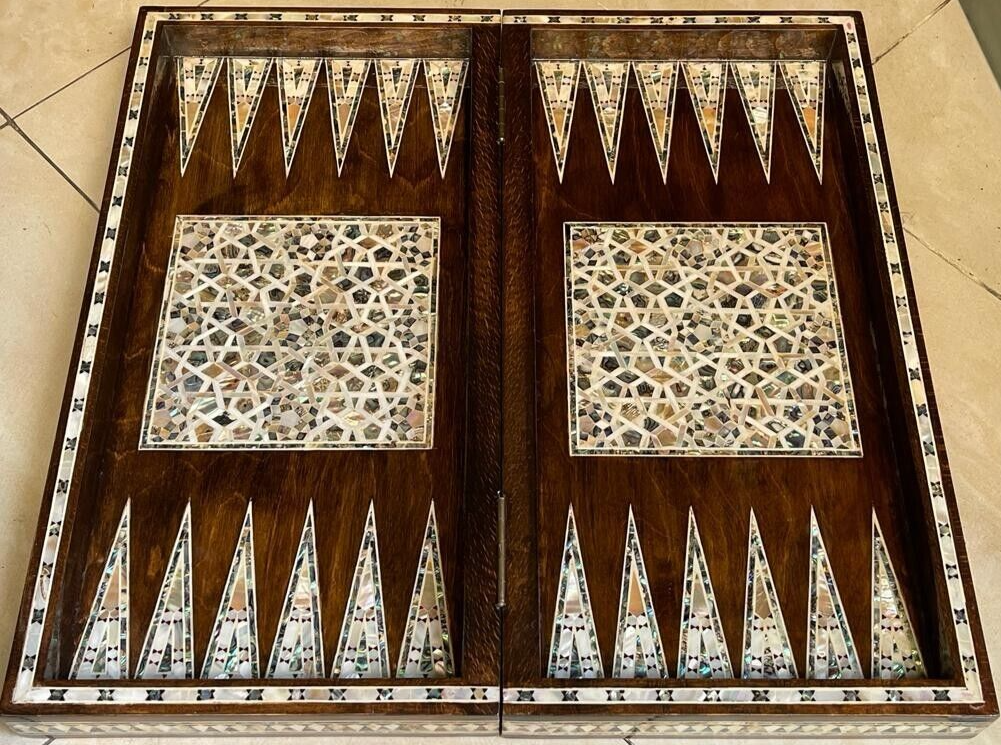 Handmade, Wooden Backgammon Board, Wood Chess Board, Mother of Pearl Inlay (20")