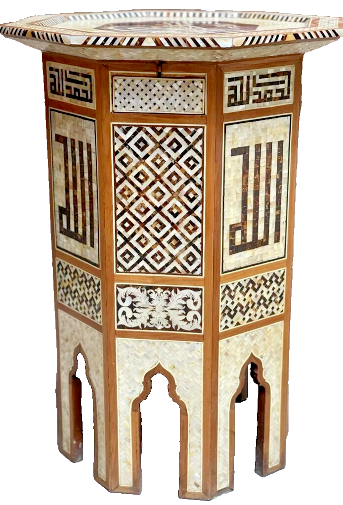 Handmade Wooden End Table Carving Wood Table Home Decor Mother of Pearl Inlay