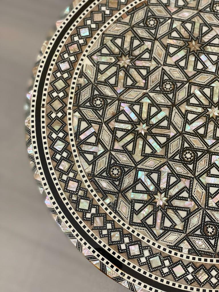 Handmade Wooden End Table Carving Wood Table Home Decor Mother of Pearl Inlay