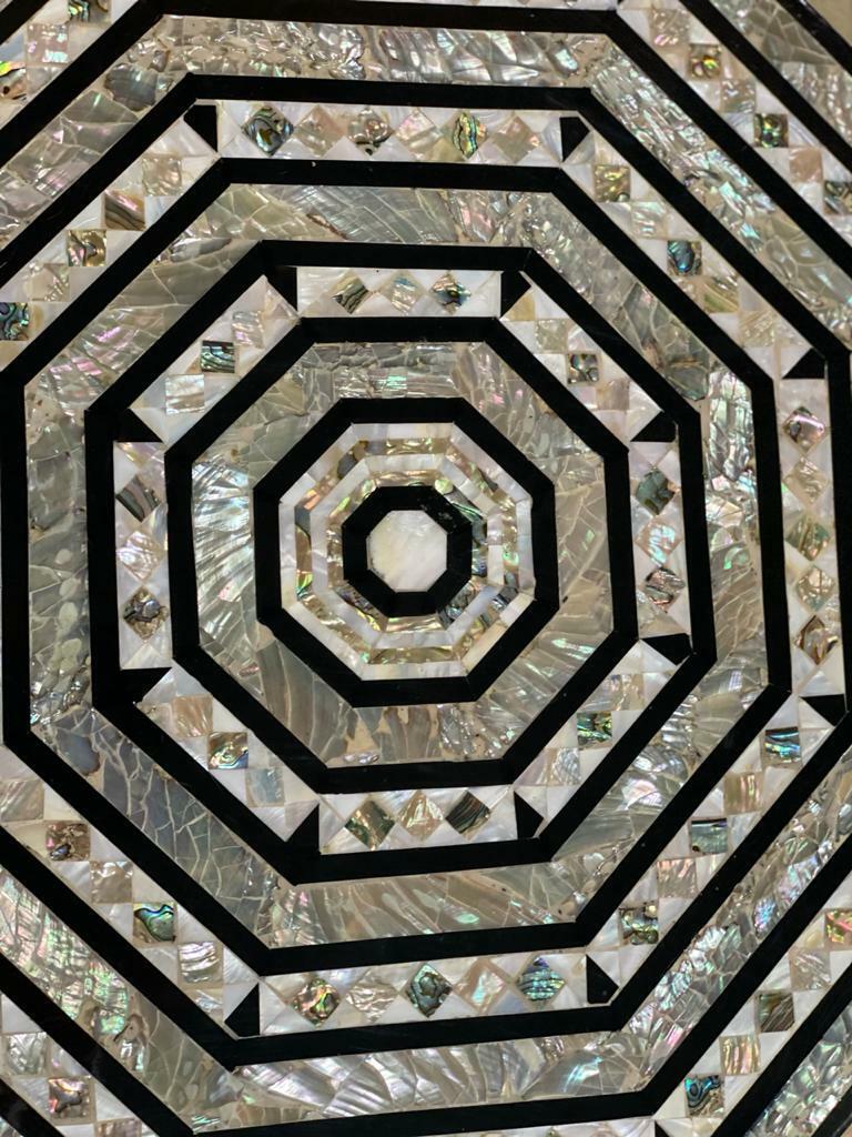 Handmade Wooden End Table Carving Wood Table Home Decor Mother of Pearl Inlay