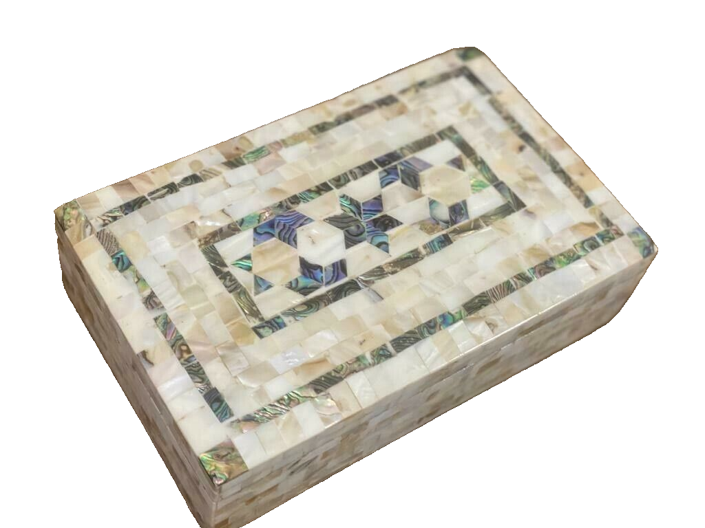 Handmade Wooden Jewelry Box Wood Trinket Storage Wood Box Mother of Pearl Inlay