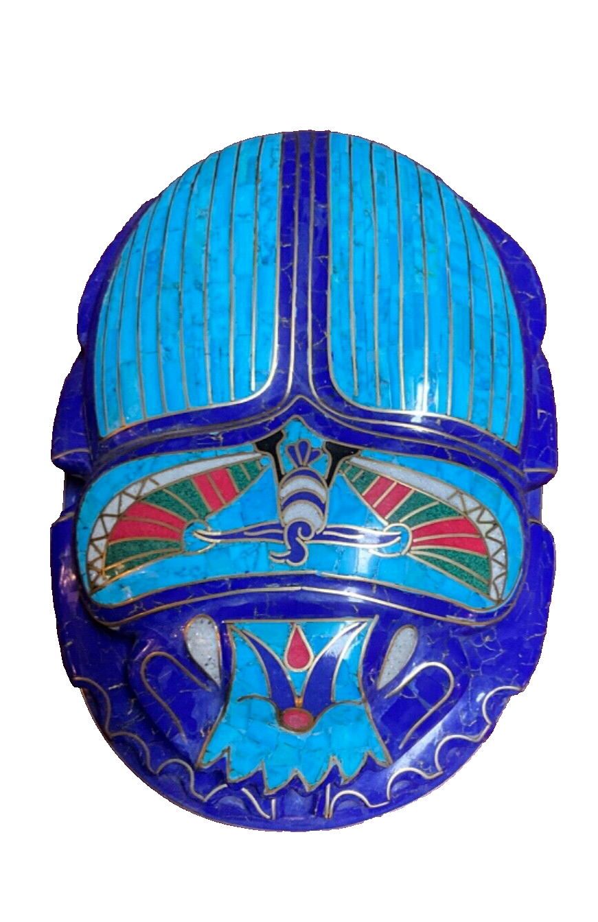 Handmade, Egyptian Pharaonic Scarab , Symbol of Good Luck, Lapis & Turquoise 10"