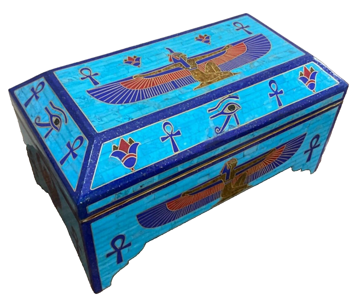 Handmade Antique, Wooden Jewelry Box, Gift Box, Wood Box, Lapis, Turquoise Inlay