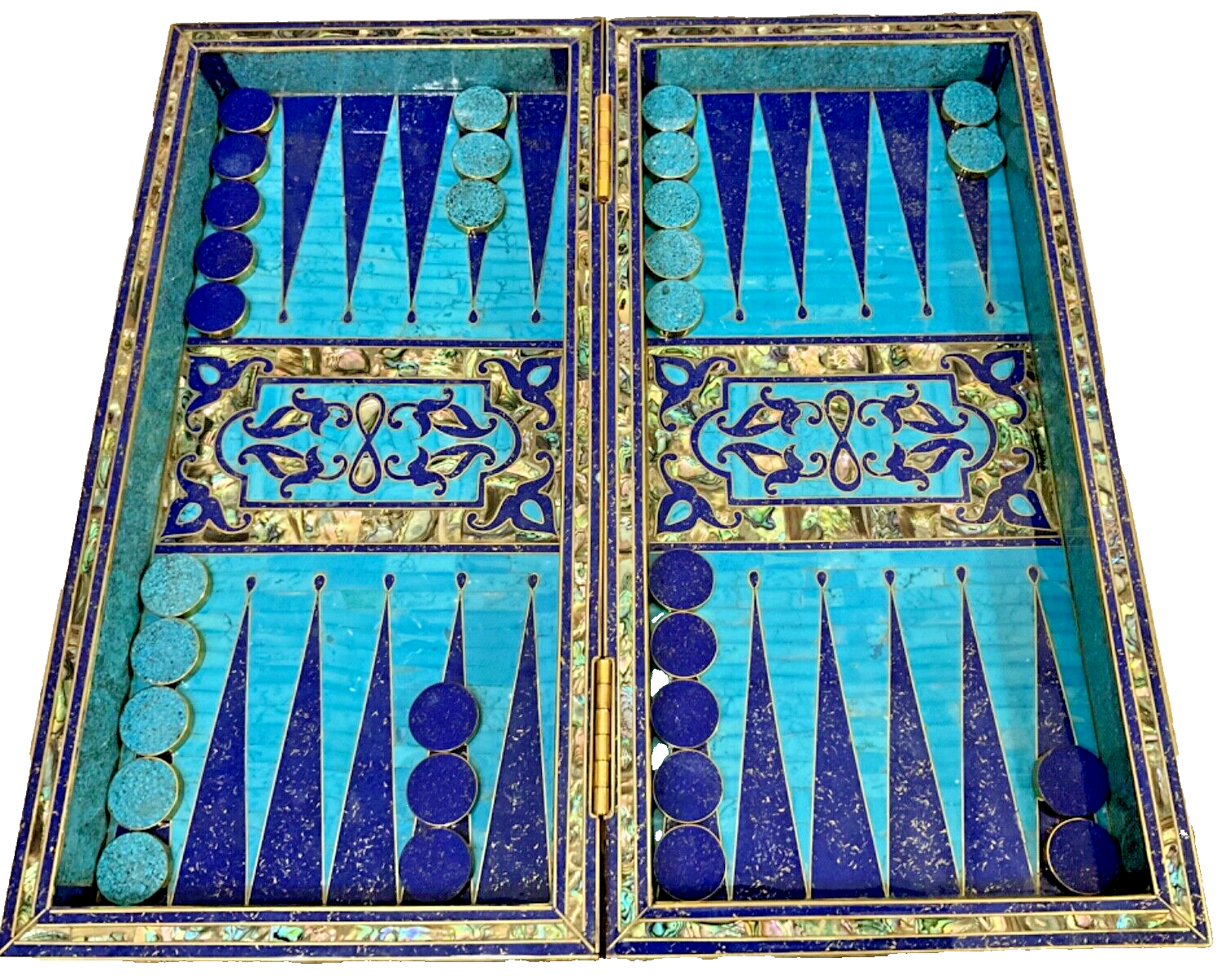 Handmade, Wooden Backgammon Board, Chess Board, Mother of Pearl, Gemstone Inlay