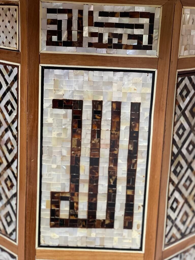 Handmade Wooden End Table Carving Wood Table Home Decor Mother of Pearl Inlay