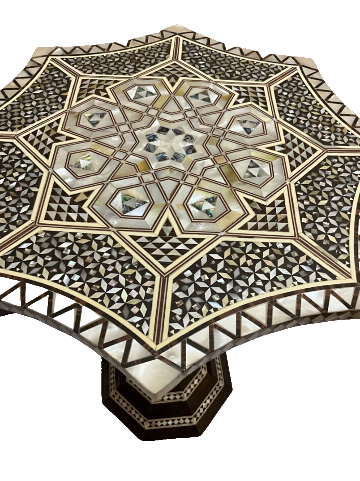 Handmade Wooden End Table Carving Wood Table Home Decor Mother of Pearl Inlay