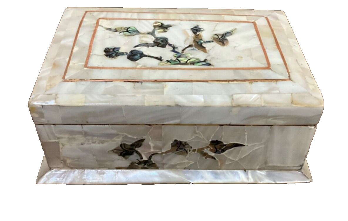 Handmade Wooden Jewelry Box Wood Trinket Storage Wood Box Mother of Pearl Inlay