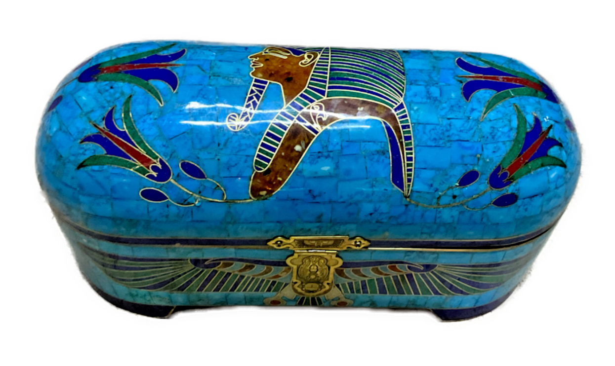 Handmade Antique Wood Jewelry Box, Gift Box, Wood Box, Inlaid Gemstones & Copper